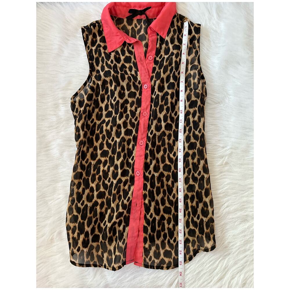 Ali & Kris Button Down Sleeveless Leopard Animal Print Sheer Blouse Size Small - Picture 9 of 11